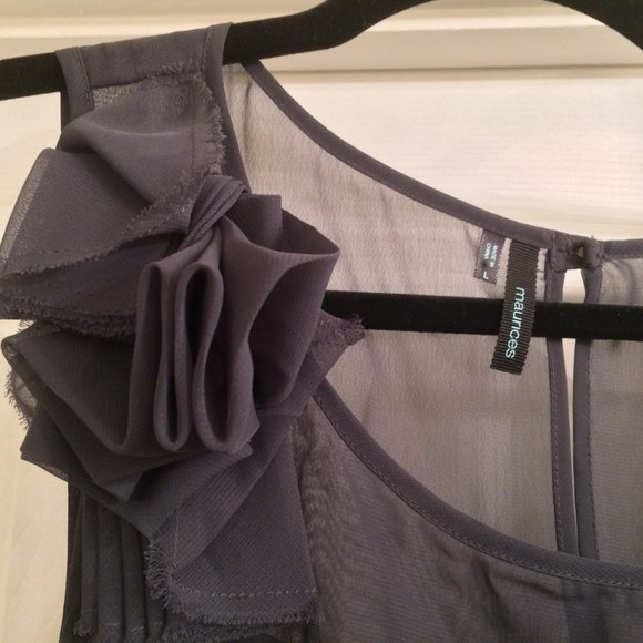 Navy Blue Chiffon Tank Top with Fabric Flower - Picture 5 of 5